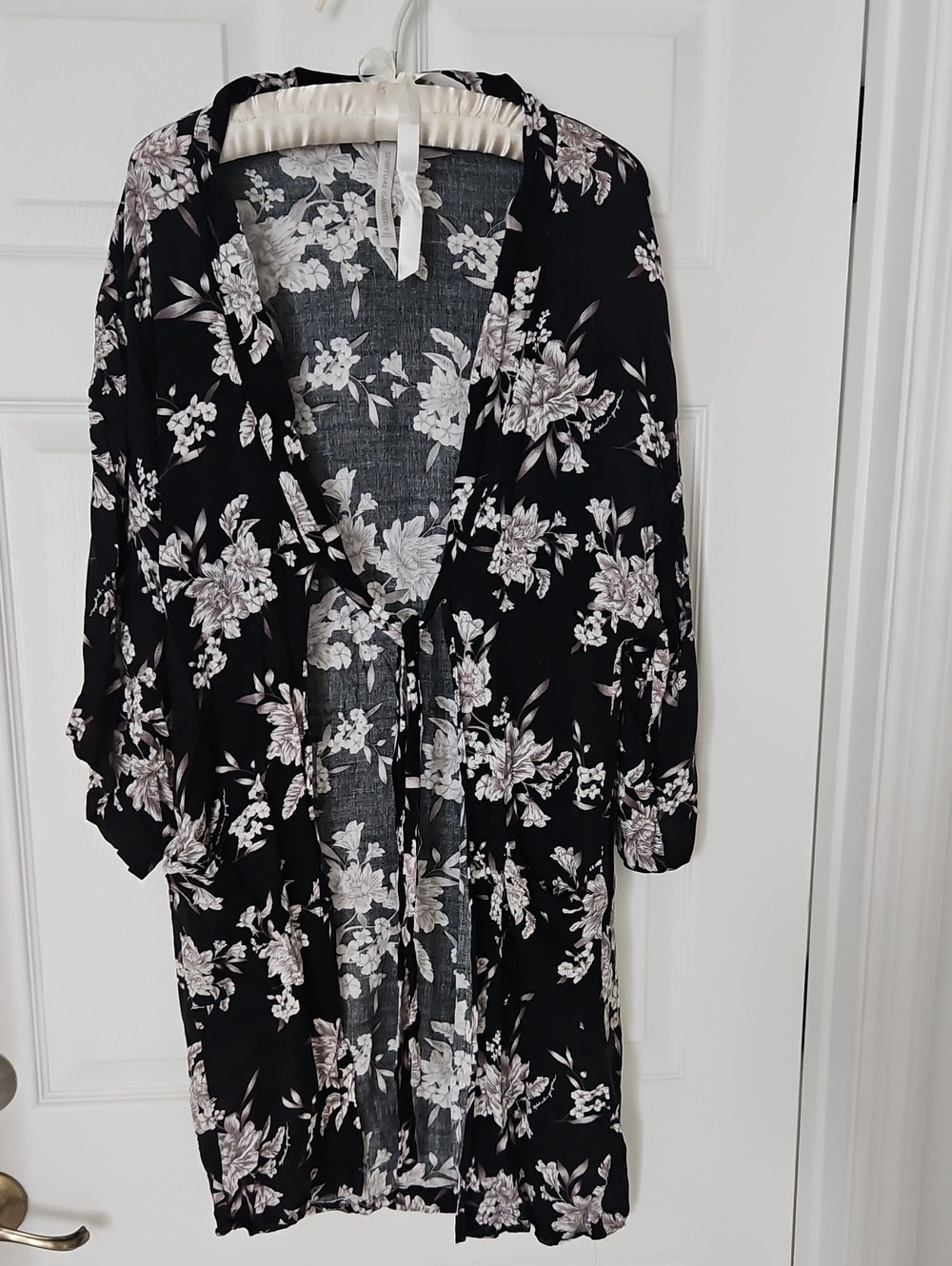 Spiritual Gangster Black Floral Tie-Front Kimono Robe